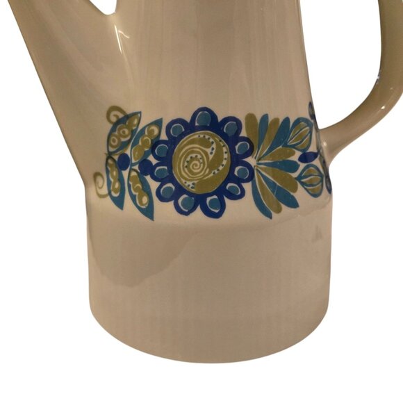 Mid Century Modern Ceramic Teapot Floral Design Figgjo Flint Blue Flowers - Picture 16 of 16